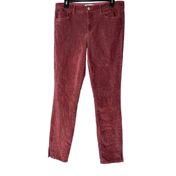 LOFT Velvet Skinny Slit Pants Burgundy Stretch Mid Rise Women's Size 8 - Picture 3 of 13